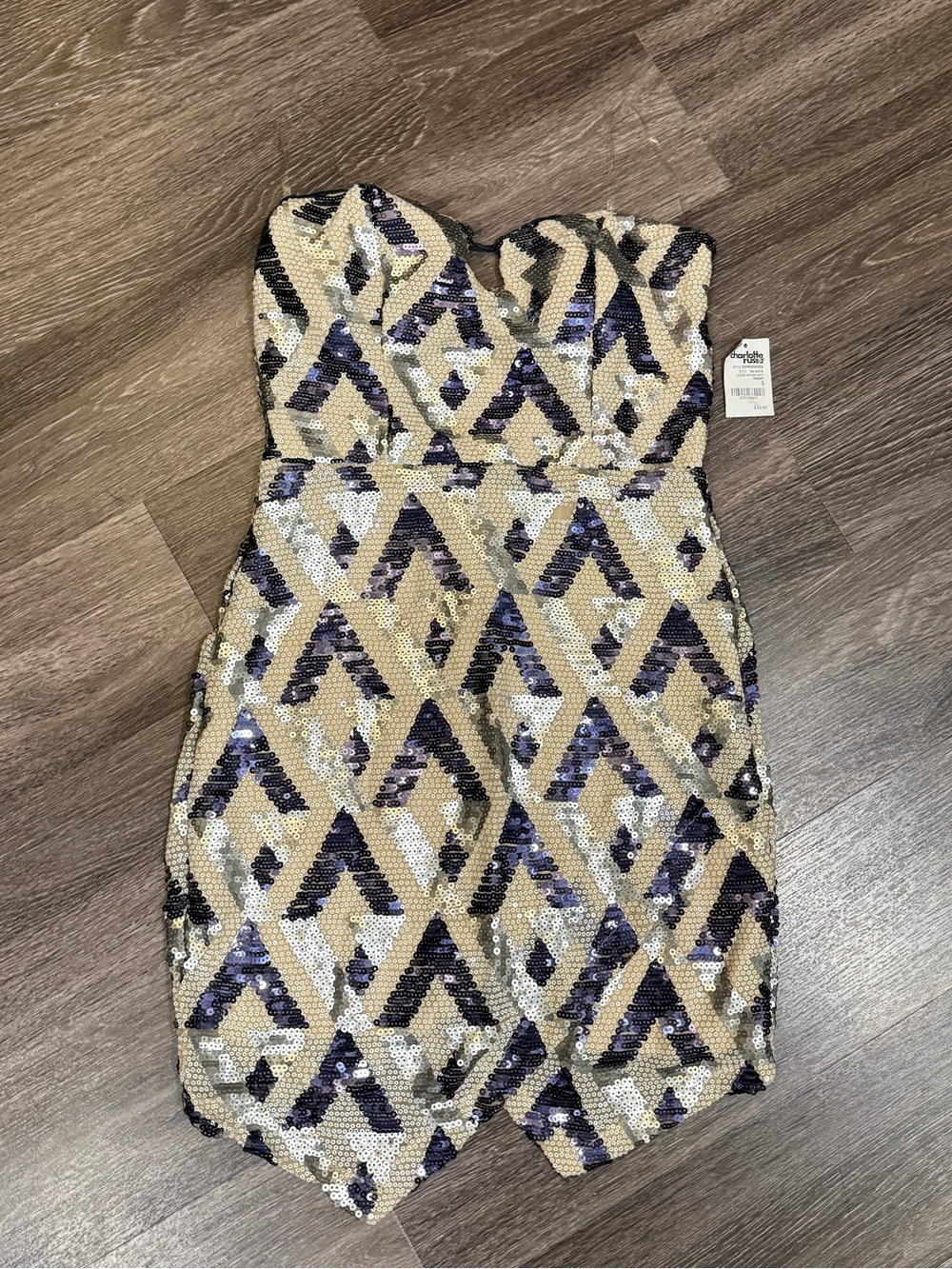 Charlotte Russe Gold and Black Sequin Strapless Party Dress